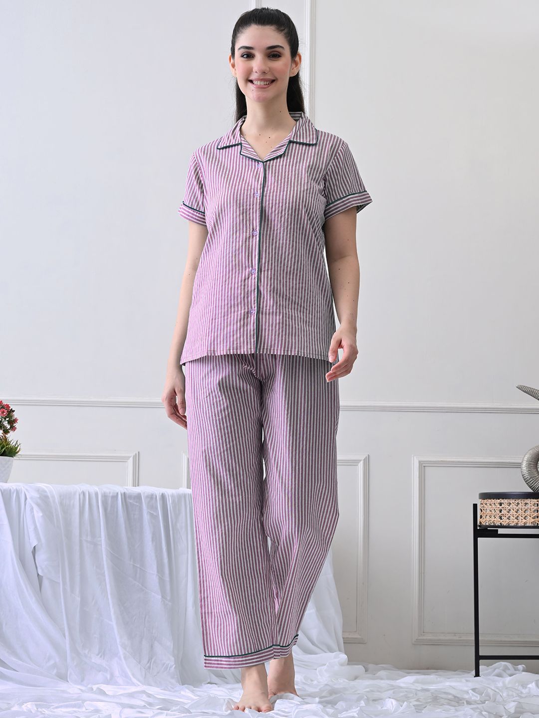 House of Comfort Women Striped Night suit-picture-14