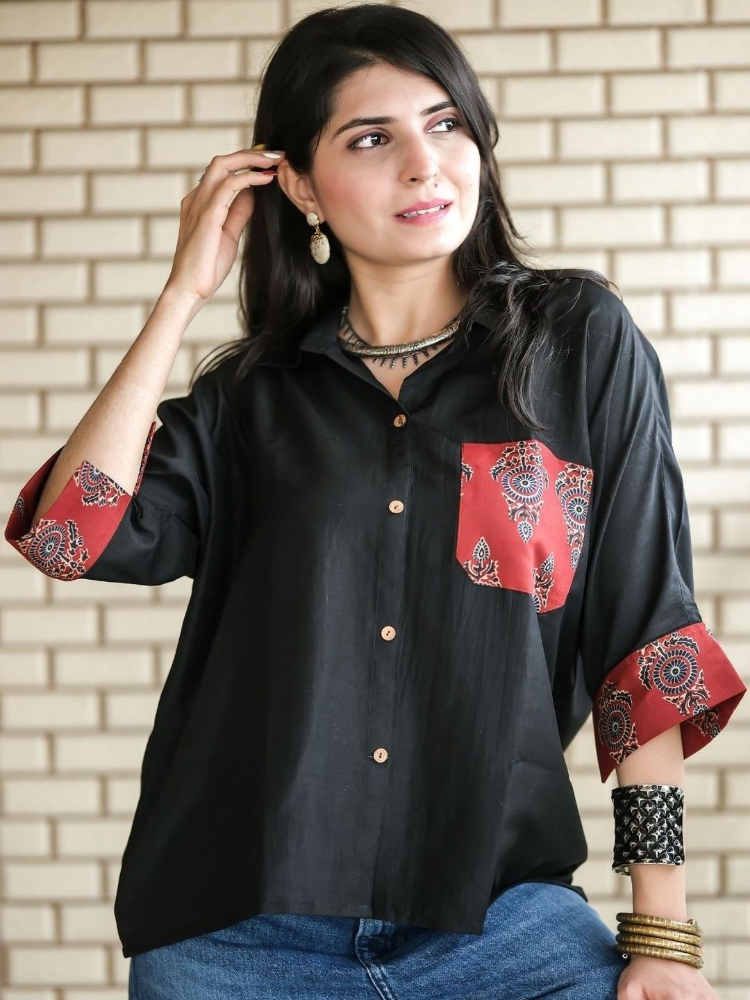 Youthnic Women Solid Relaxed Fit Pocket Boxy Shirt Style Top-picture-11