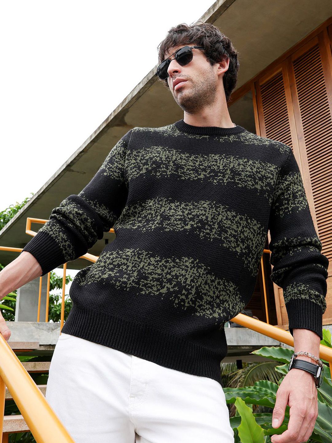 cahoot Campus Sutra Men Abstract Self Design Round Neck Long Sleeves Pullover Sweaters-picture-12