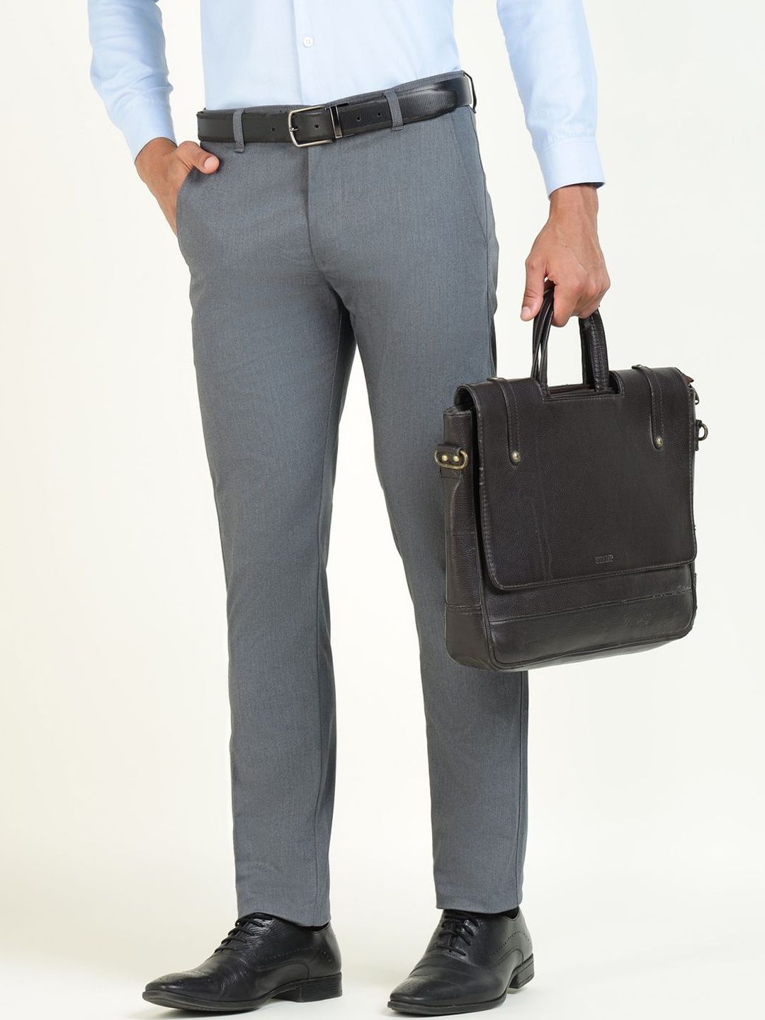 Hancock Men Slim Fit Formal Mid-Rise Flat-Front Trousers-picture-36