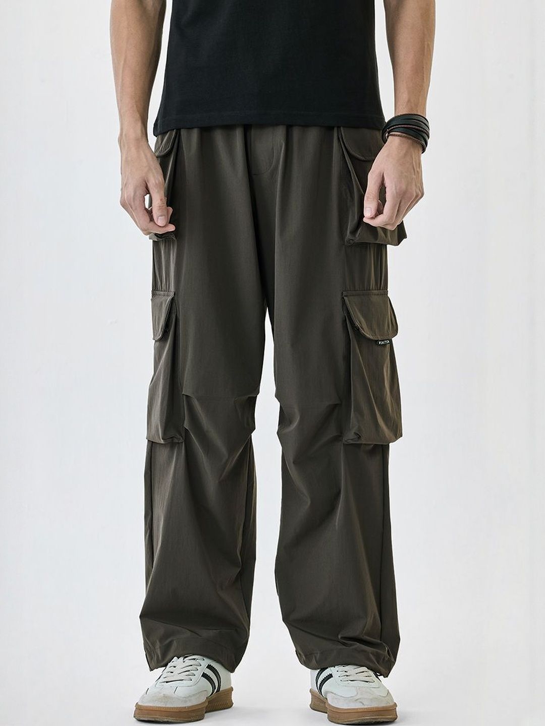 Snitch Men Olive Mid-Rise Loose Fit Cargo Pants-picture-39