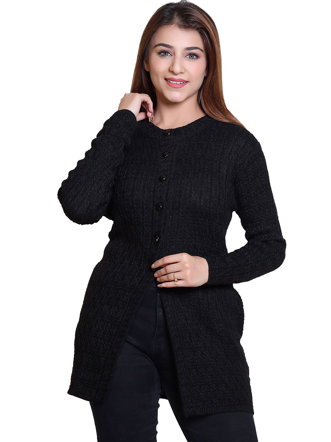 Varenyam Women Cable Knit Longline Cardigan-picture-35
