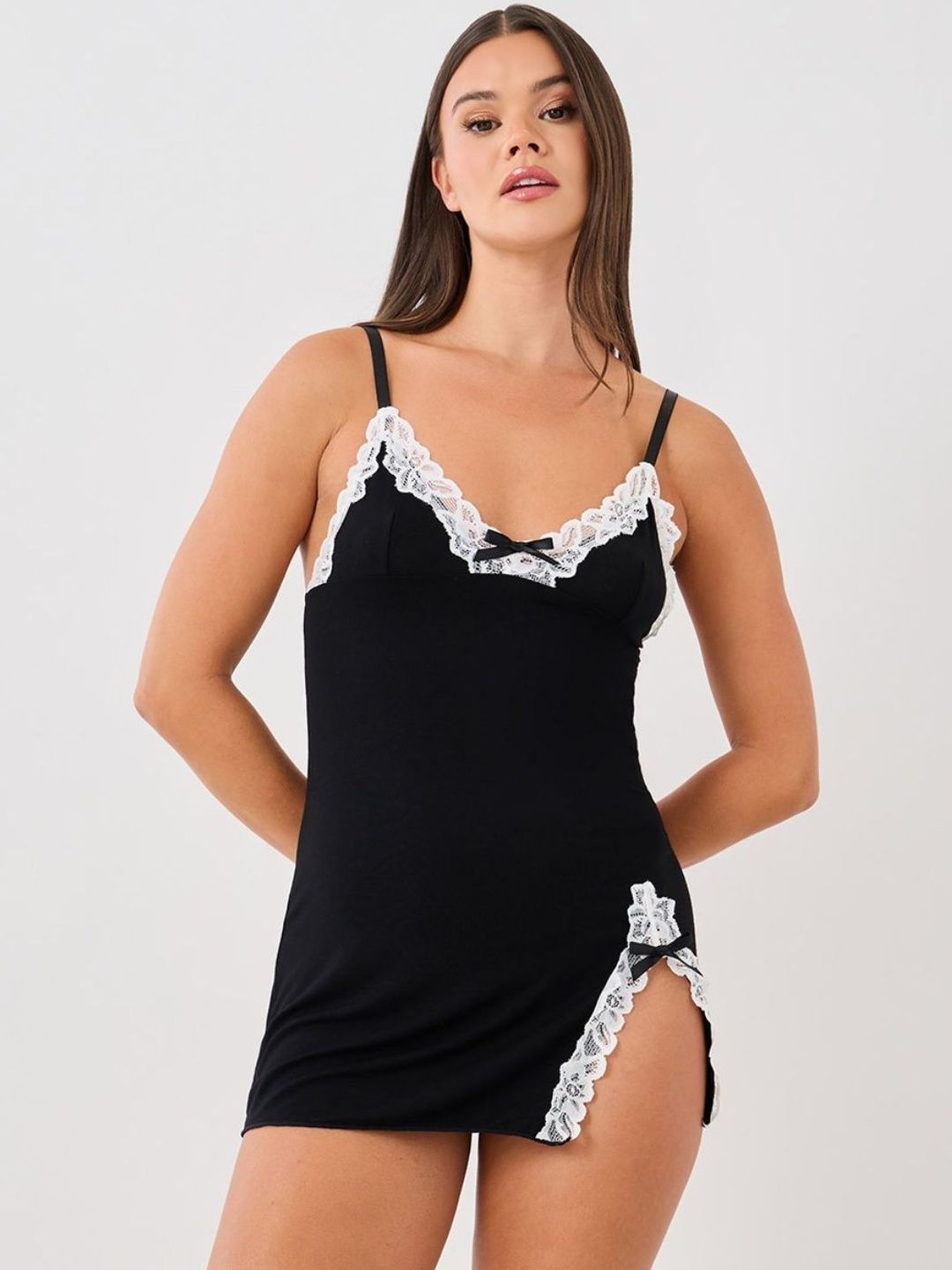 Luvien Paris Self Design Shoulder Straps Lace Baby Doll-image-2