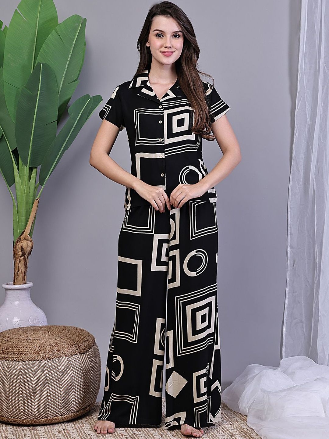 Claura Women Printed Shirt & Pyjamas Night suit