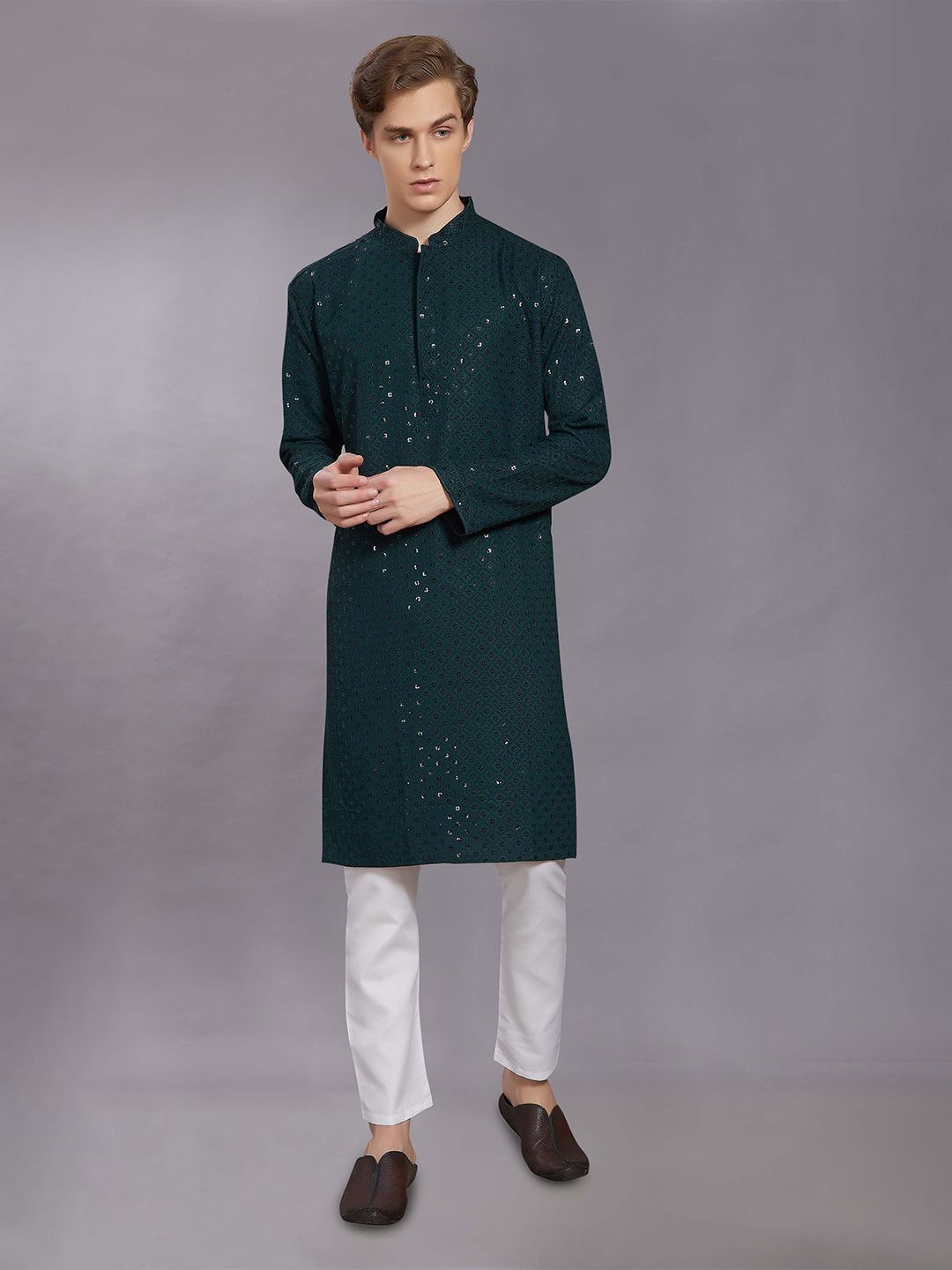 PulseIQ Men Woven Design Festive Cotton Straight Kurta-picture-33