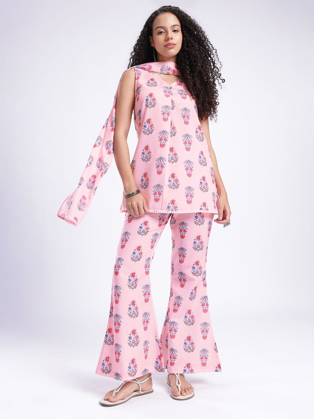 fusion by glitchez Floral Printed Top with Trousers and Scarf Co-ords-picture-26