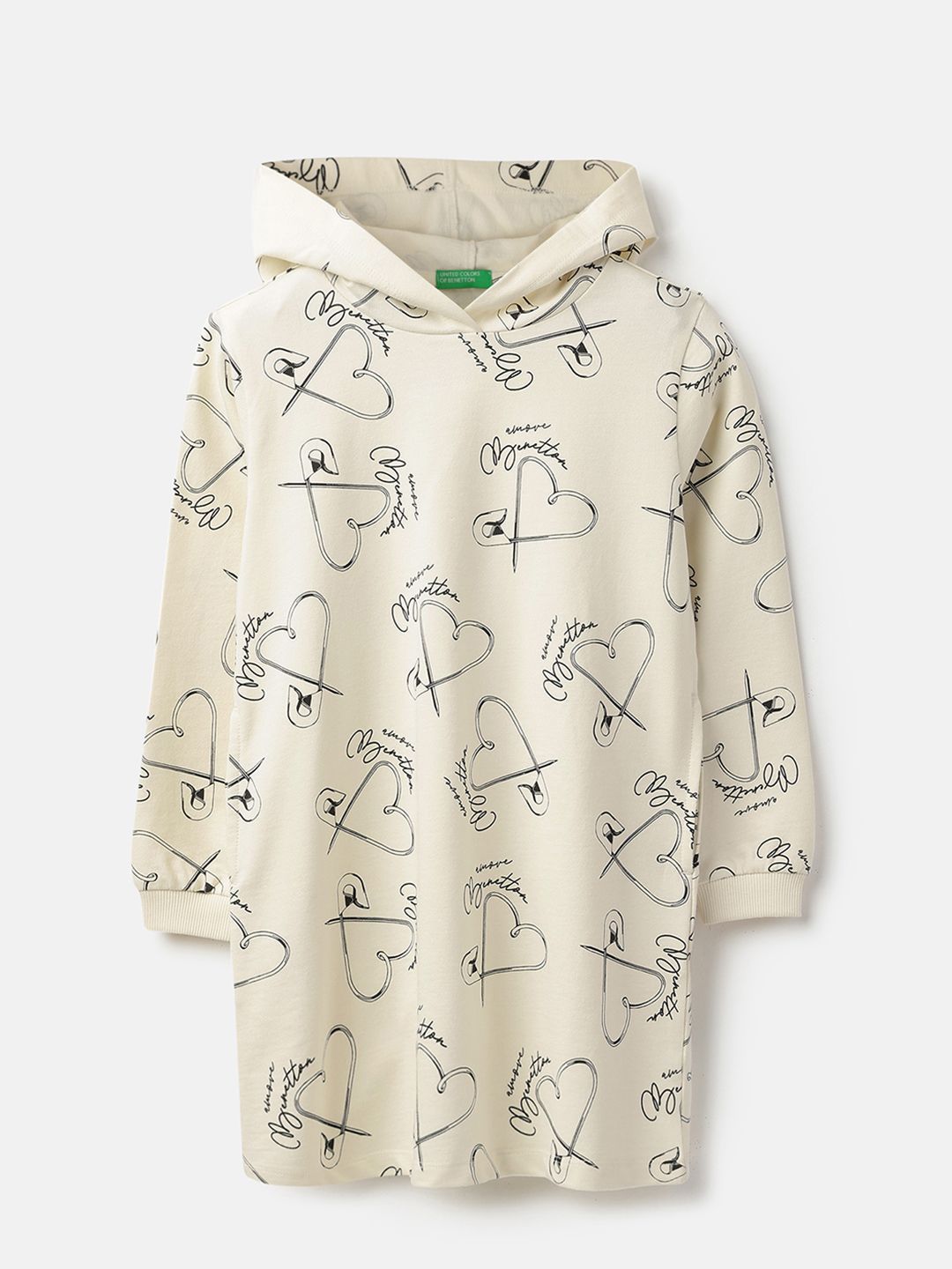 United Colors of Benetton Girls Conversational Printed Hooded T-shirt Dress-picture-54
