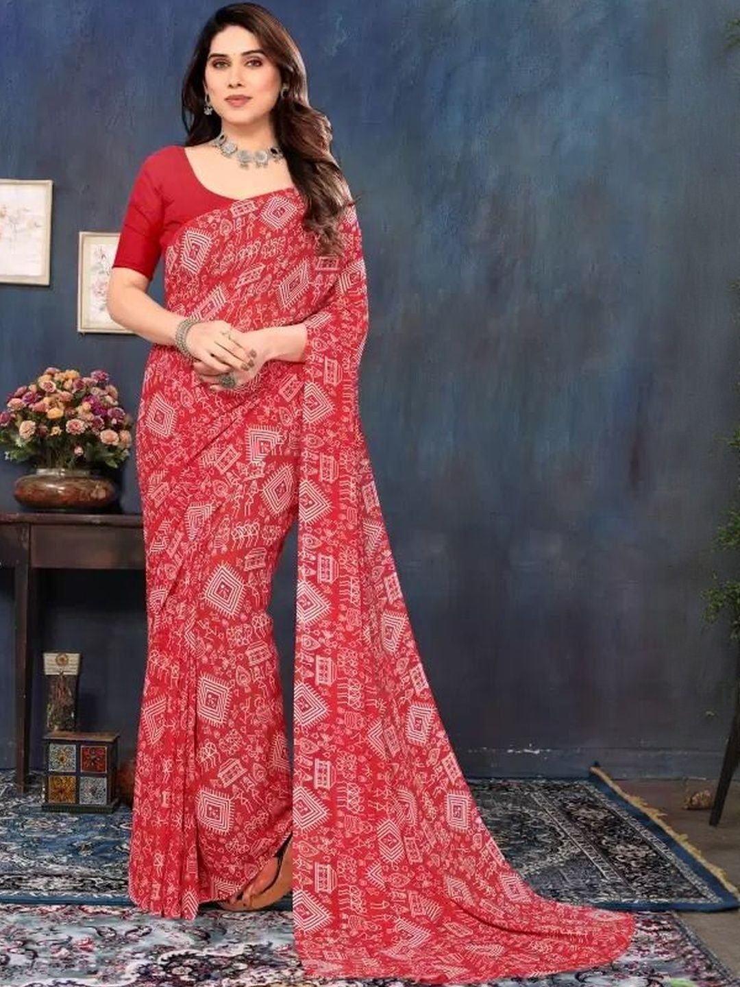 Moda Rapido Ethnic Motifs Printed Pure Georgette Saree With Unstitched Blouse-picture-11