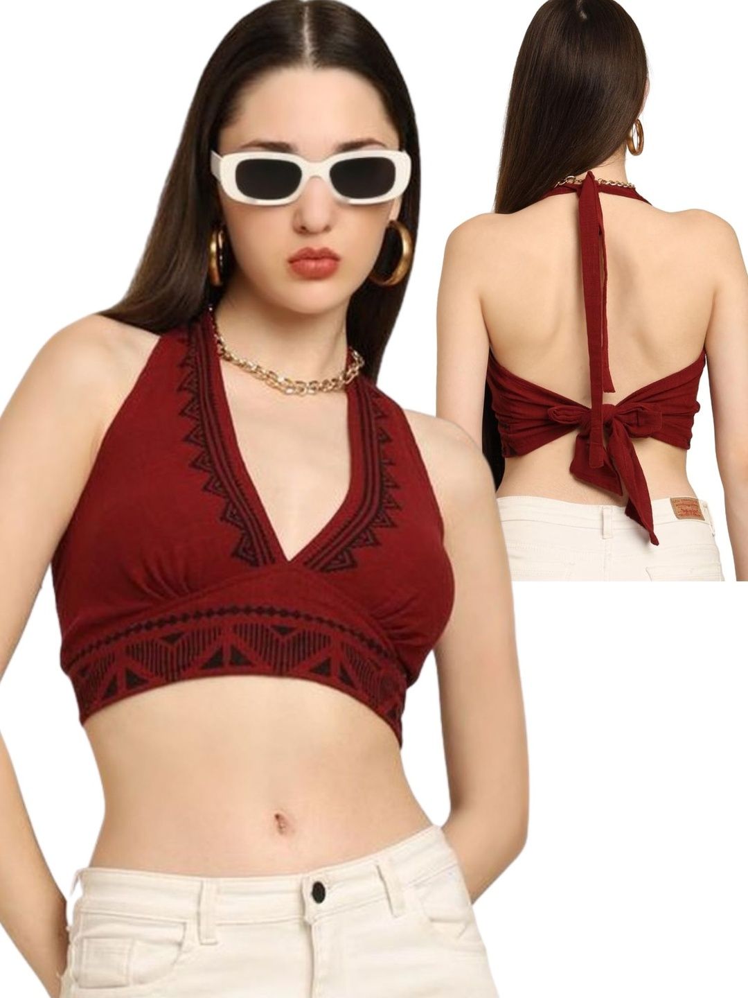 GALE GIRLS Women Ethnic Motifs Halter Neck Cotton Crop Top-picture-22