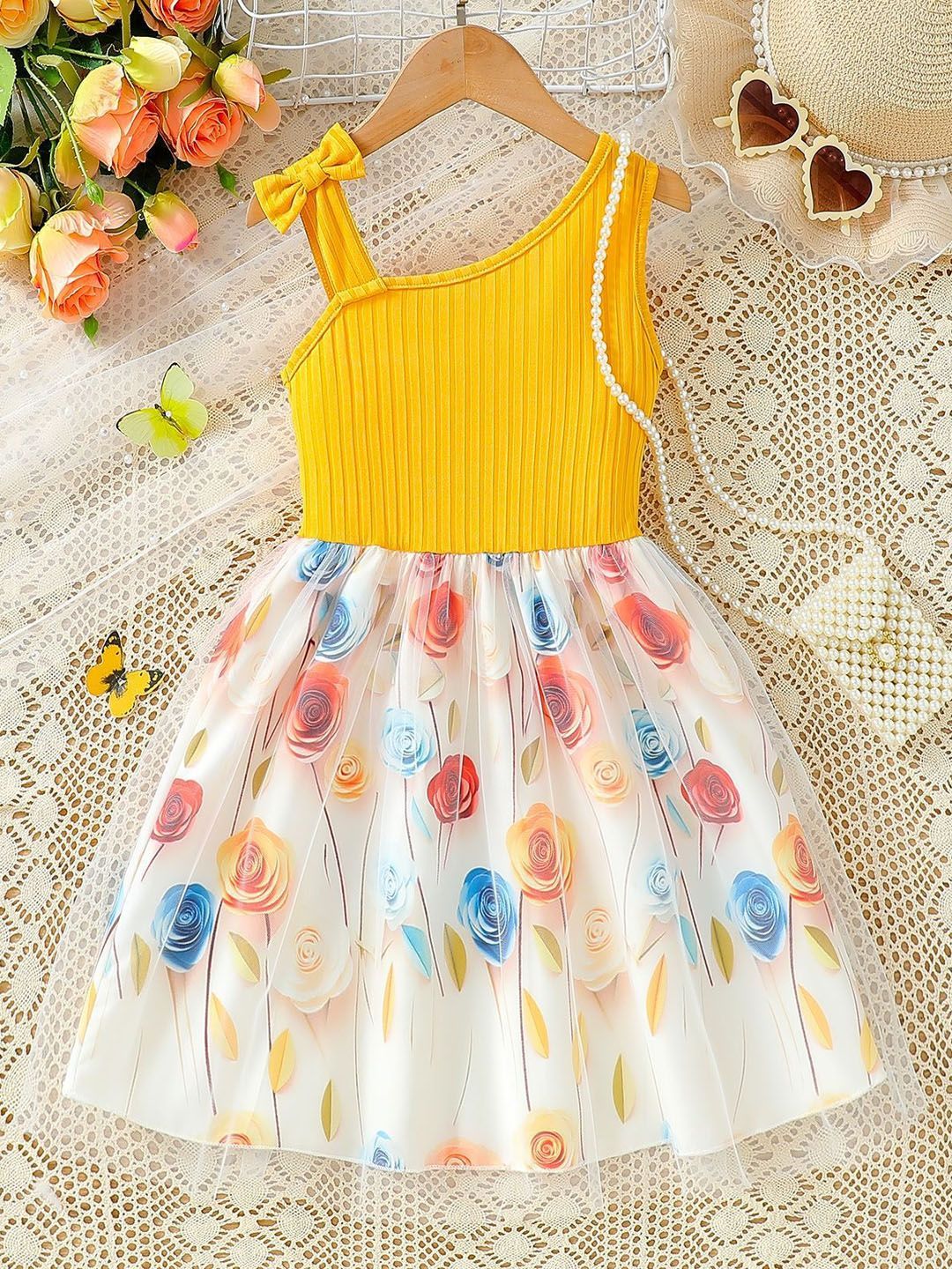 Xsole Girls Floral Printed Bow Detail Fit & Flare Midi Dress-picture-34