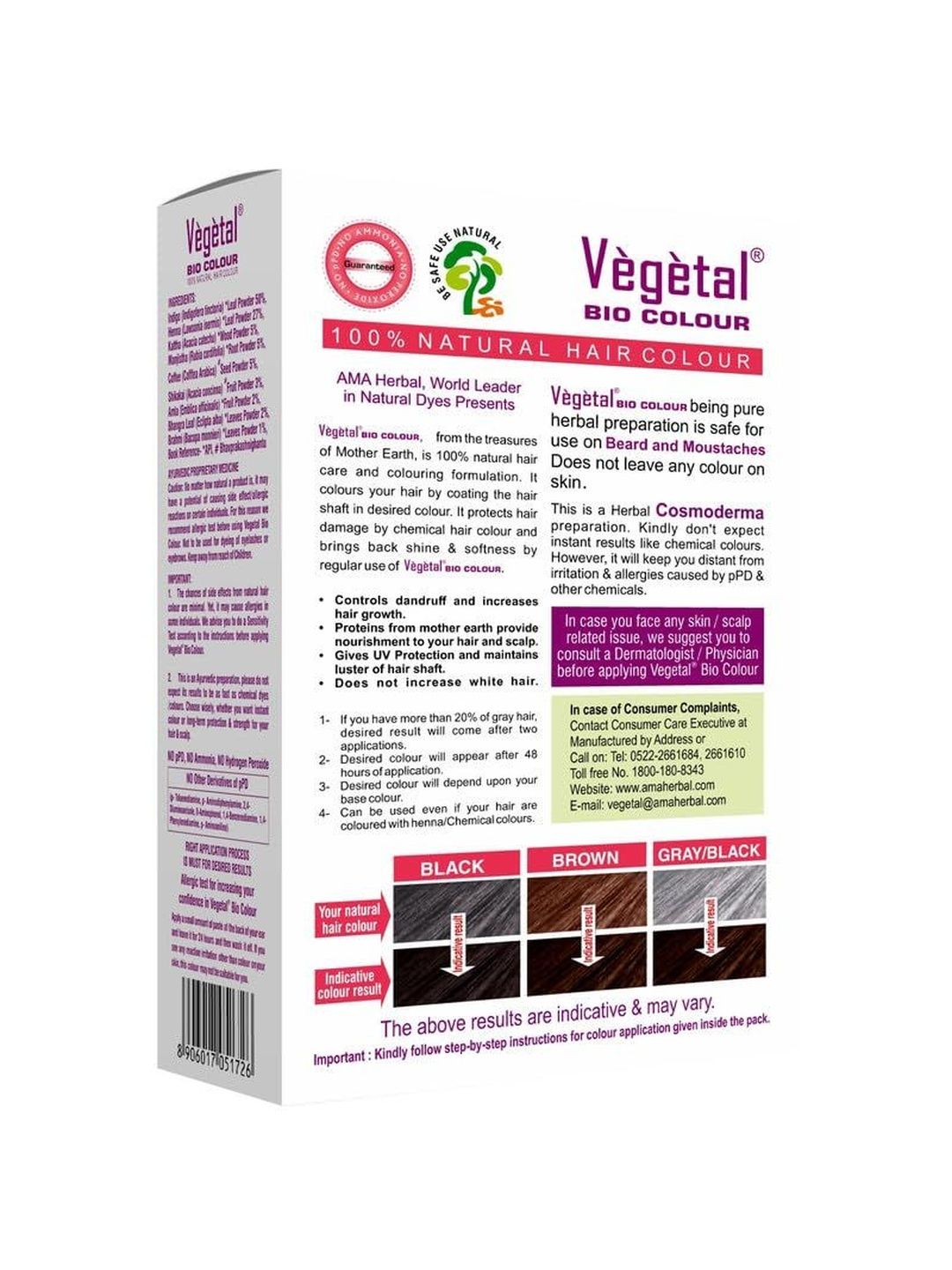 Vegetal Bio Beard & Hair Colour For Controls Dandruff & Hair Fall - 25 g Dark Brown-image-1