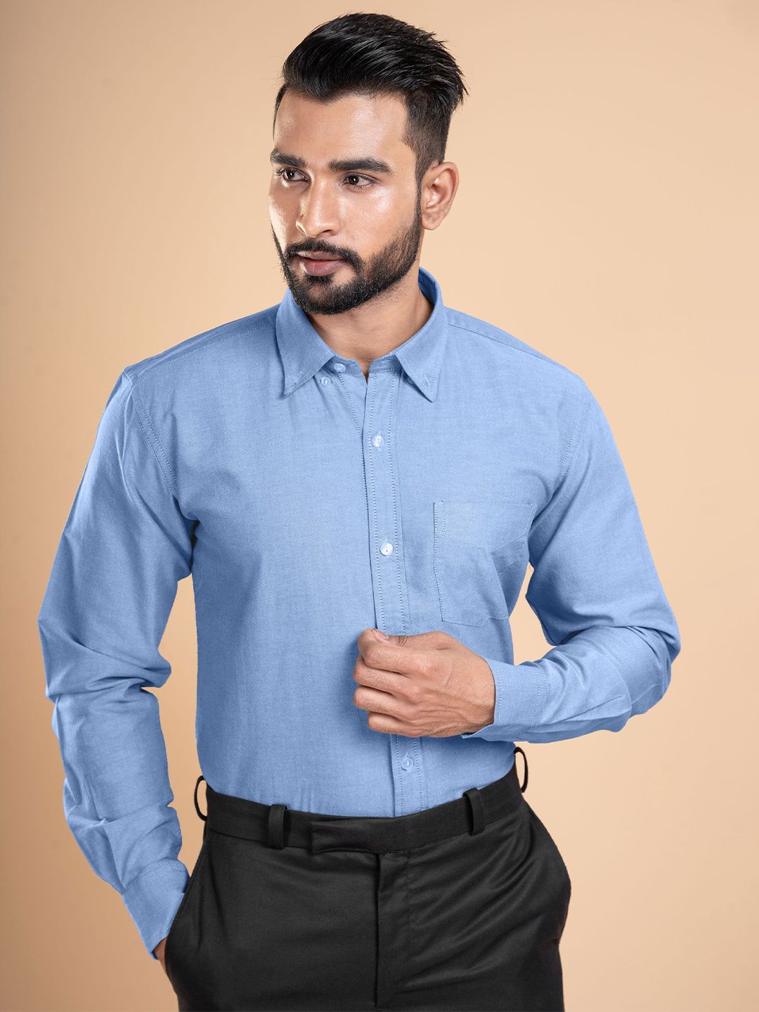 THE FORMAL CLUB Men Smart Fit Solid Button-Down Collar Cotton Shirt-picture-31