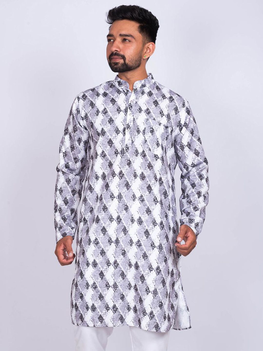 KAISERMEN Men Mandarin Collar Geometric Printed Full Sleeves Kurta-picture-11