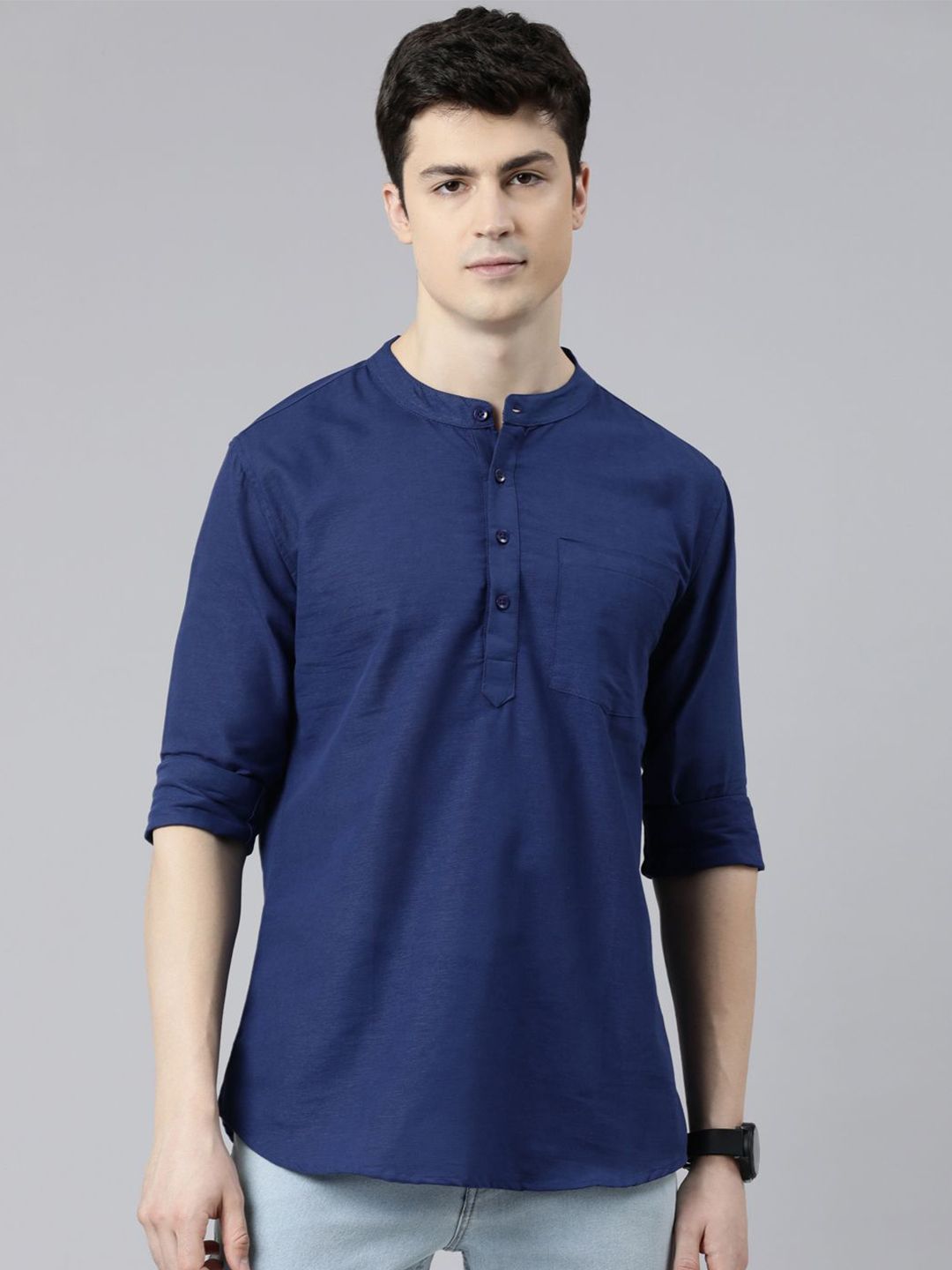THE SOUL PATROL Men Solid Daily Pure Cotton Straight Kurta-image-30