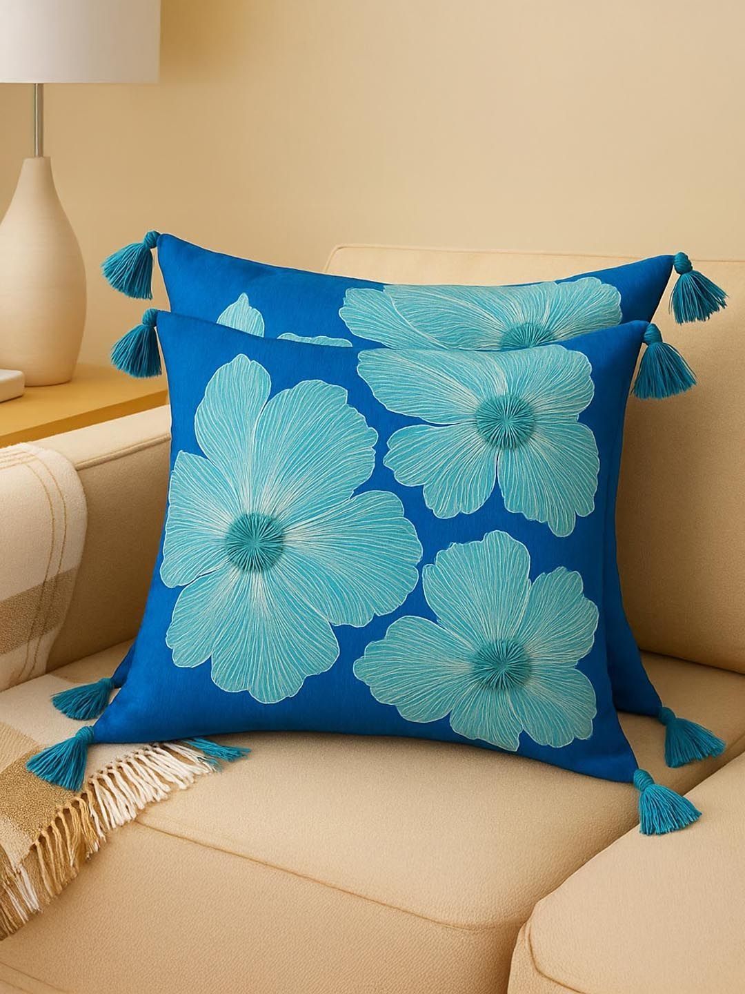Myntra Elegant Homes Multicoloured Set of 2 Floral Square Cushion Covers-picture-40