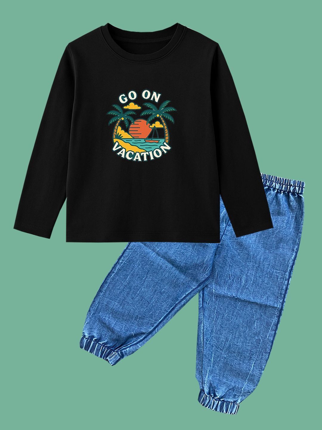 BAESD Kids Printed T-Shirt with denim jogger-picture-12