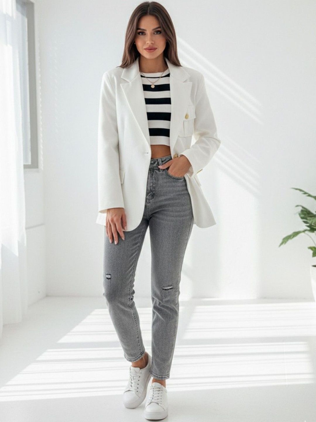 DressBerry Women White Casual Polyester Blazer-image-8