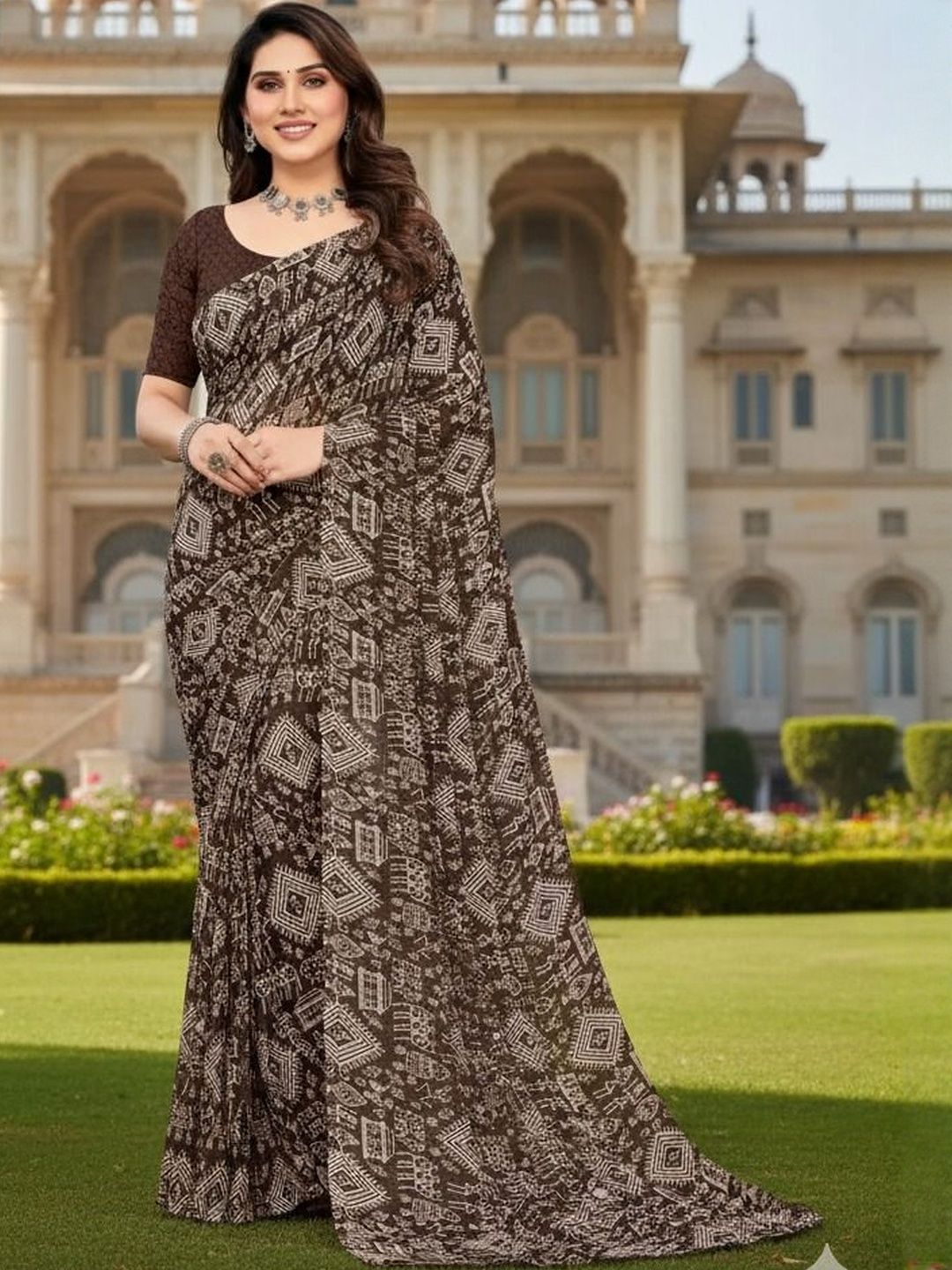 Moda Rapido Ethnic Motifs Pure Georgette Saree With Blouse Piece-image-23