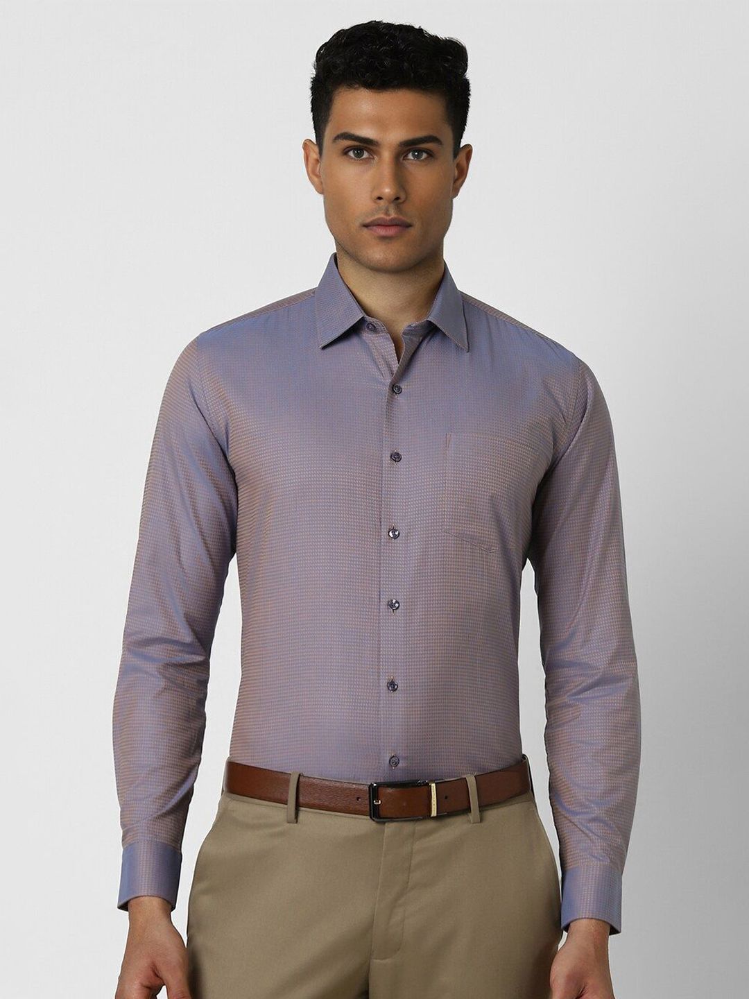 Van Heusen Men Textured Full Sleeves Slim Fit Micro Checks Formal Shirt-picture-26