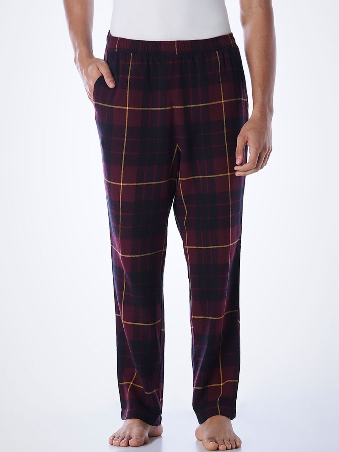 Jack & Jones Men Cotton Mid-Rise Checked Lounge Pants-picture-30