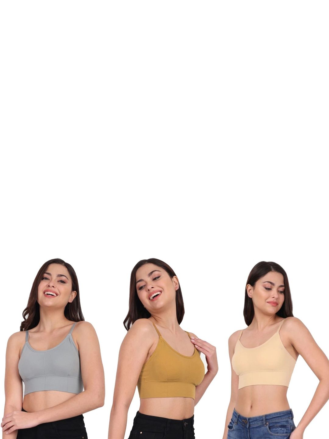 US FASHION Pack Of 3 Solid Full Coverage Lightly Padded Seamless Cami Bra-picture-27