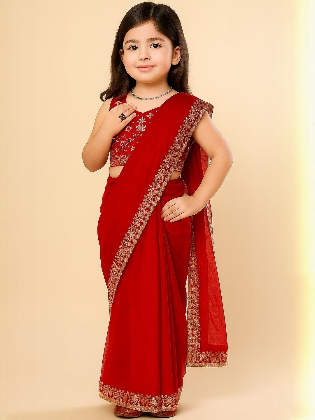 VADLI FASHION Girls Embroidered Saree-picture-58