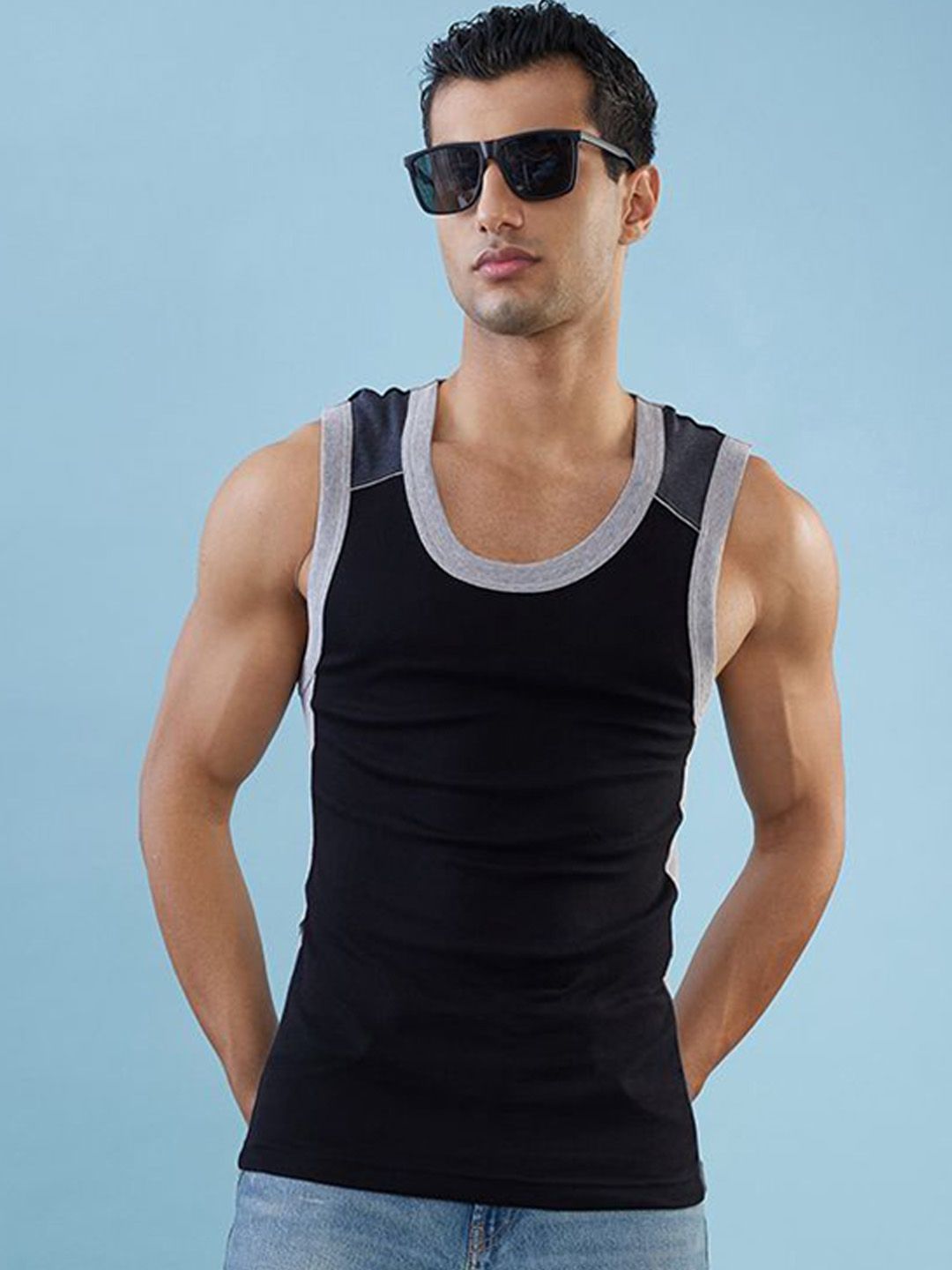 HINT Men Colourblocked Cotton Tank-picture-13