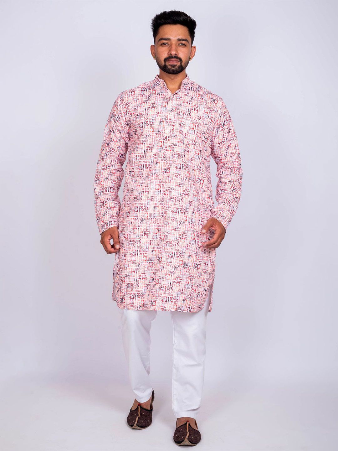 KAISERMEN Geometric Printed Mandarin Collar Straight Kurta-picture-53