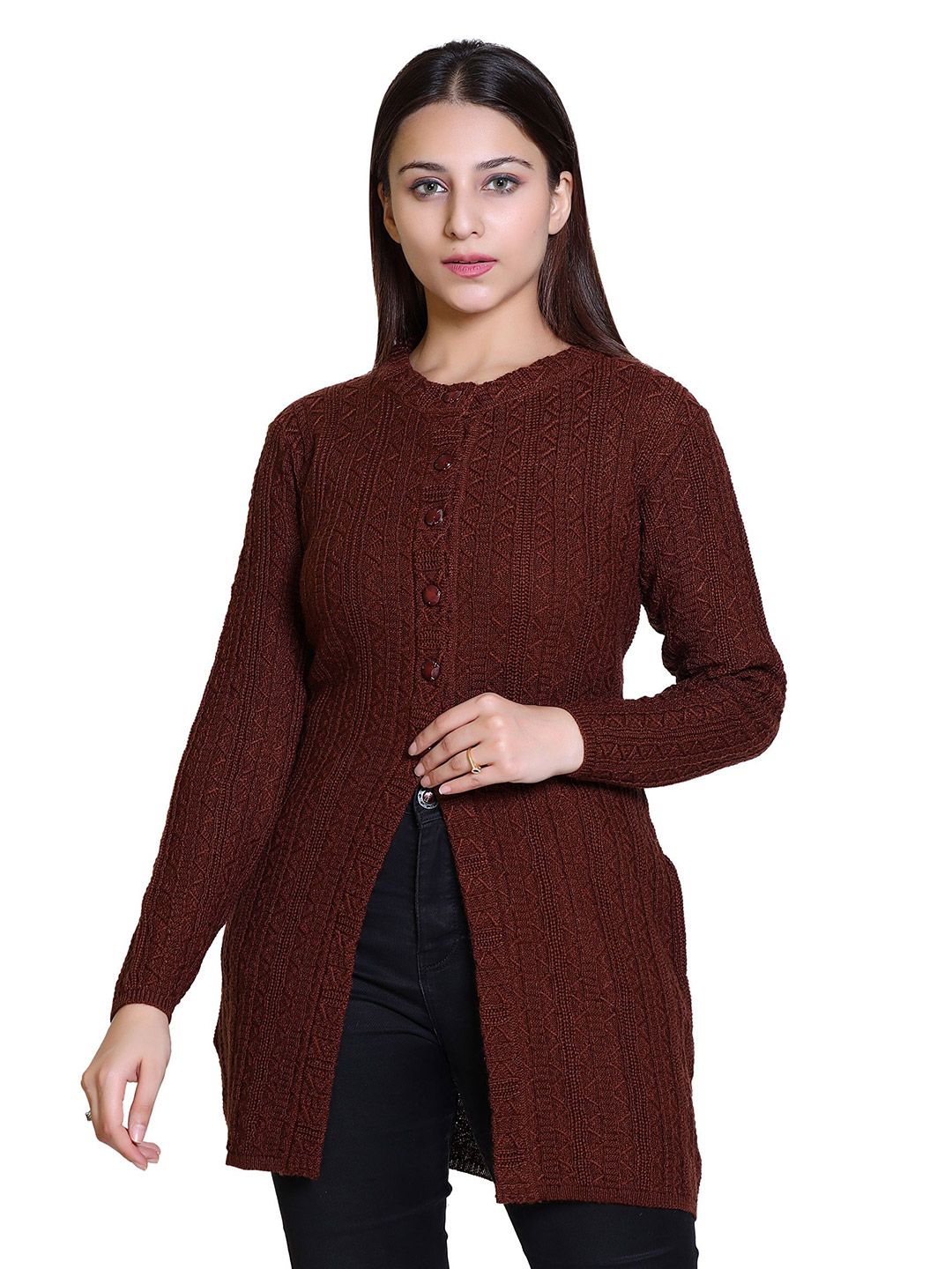 Varenyam Women Cable Knit Longline Cardigan-picture-33