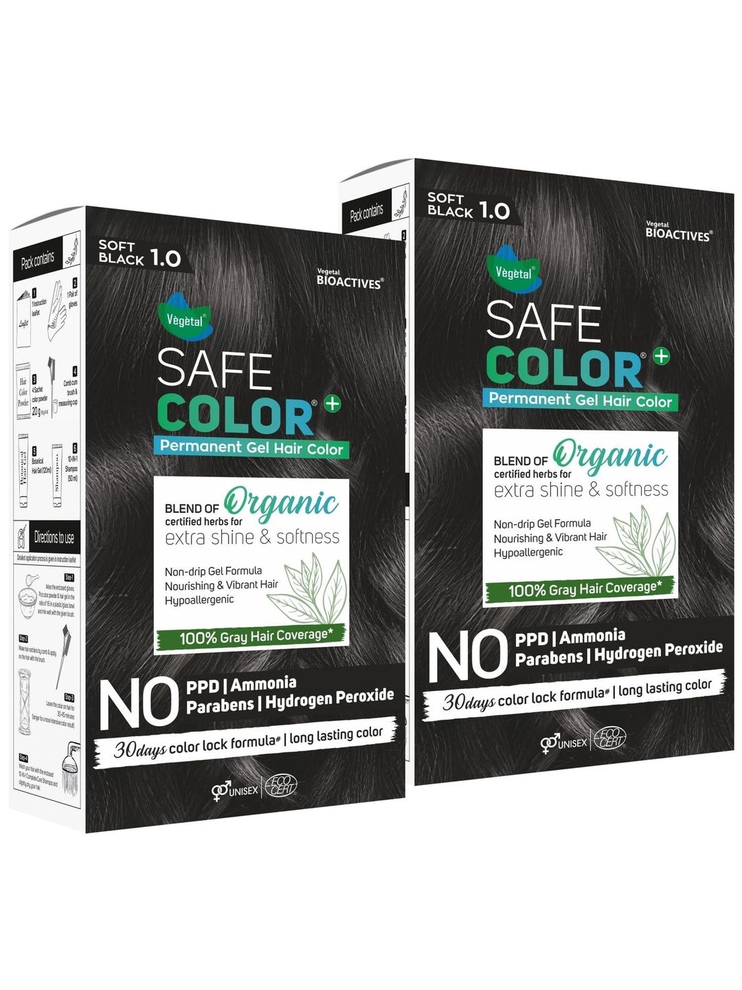 Vegetal Set Of 2 Safe Color+ Permanent Gel Hair Colour - 190 ml Each - Soft Black 1.0-image-28