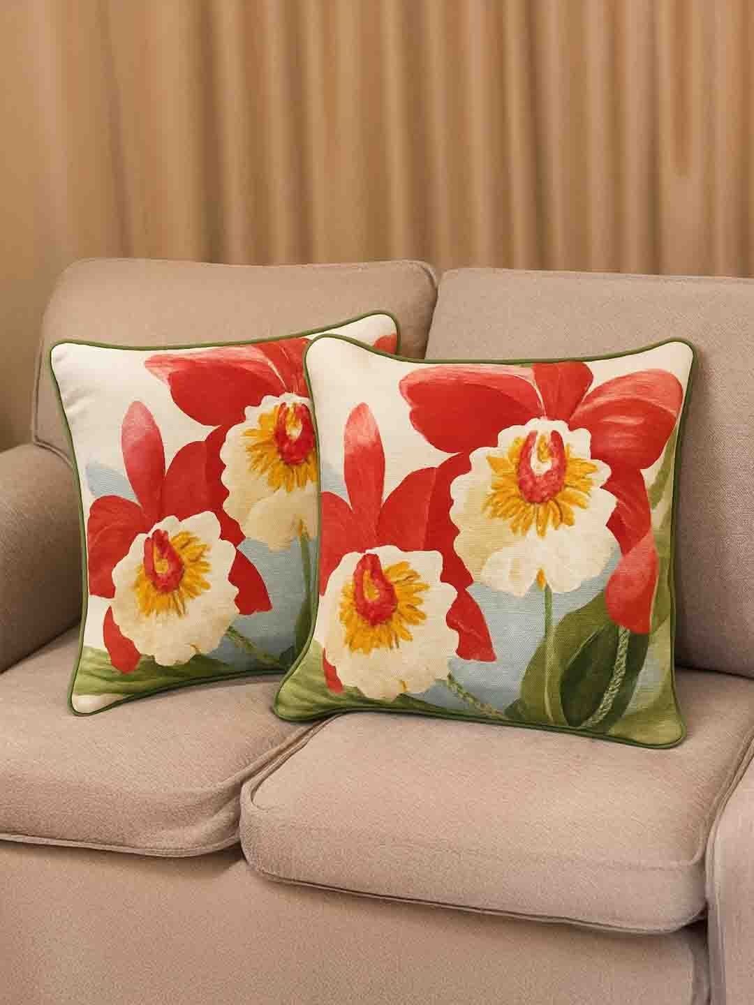 Myntra Elegant Homes Set of 2 Multicoloured Floral Square Cushion Covers-picture-56
