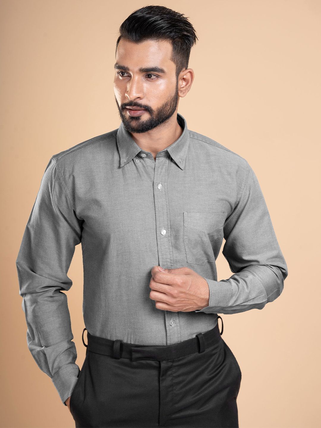 THE FORMAL CLUB Men Smart Regular Fit Oxford Solid Long Sleeves Formal Shirt-picture-38