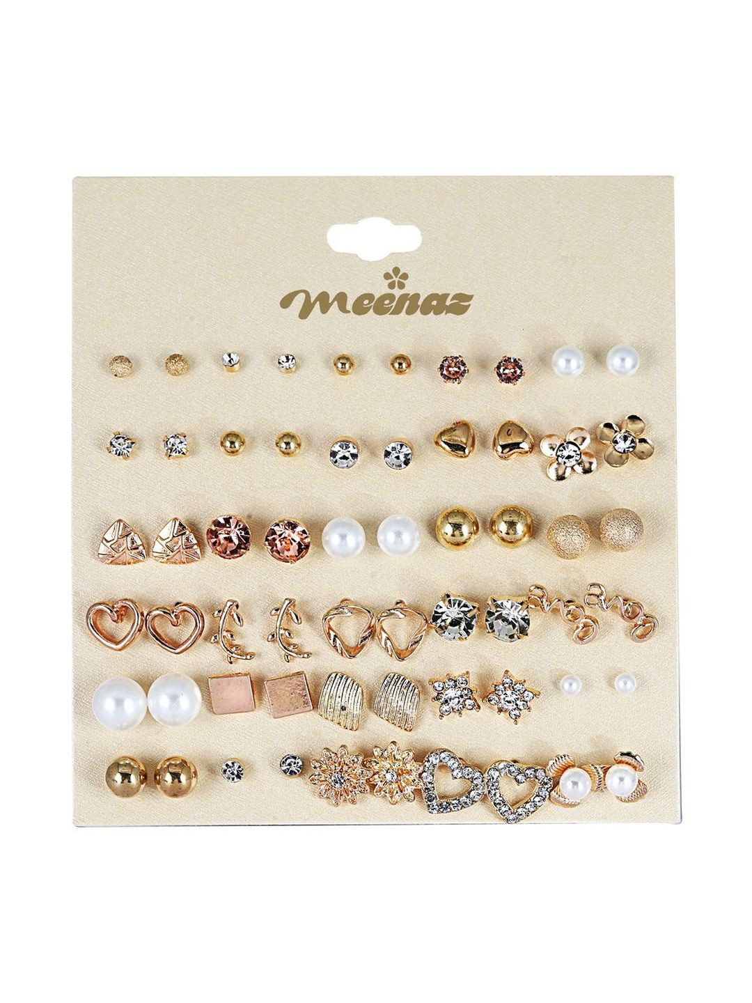 DressBerry Set Of 30 Gold Plated Stones Studded & Pearls Beaded Geometric Studs-picture-57