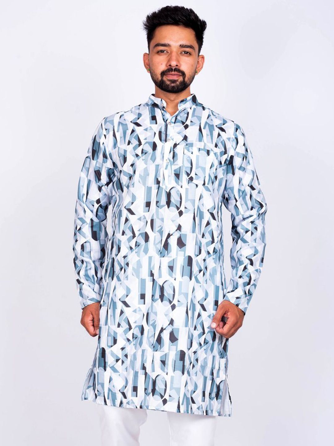 KAISERMEN Men Geometric Printed Mandarin Collar Straight Kurta-picture-31