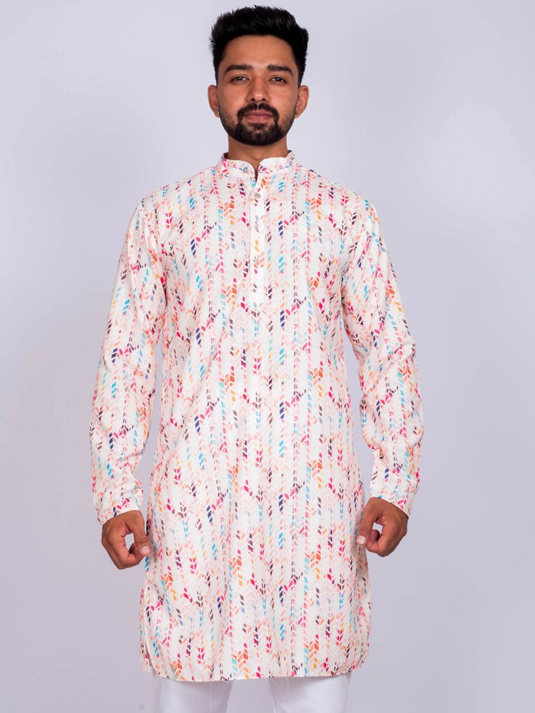 KAISERMEN Men Geometric Printed Screen Print Festive Straight Kurta-picture-17