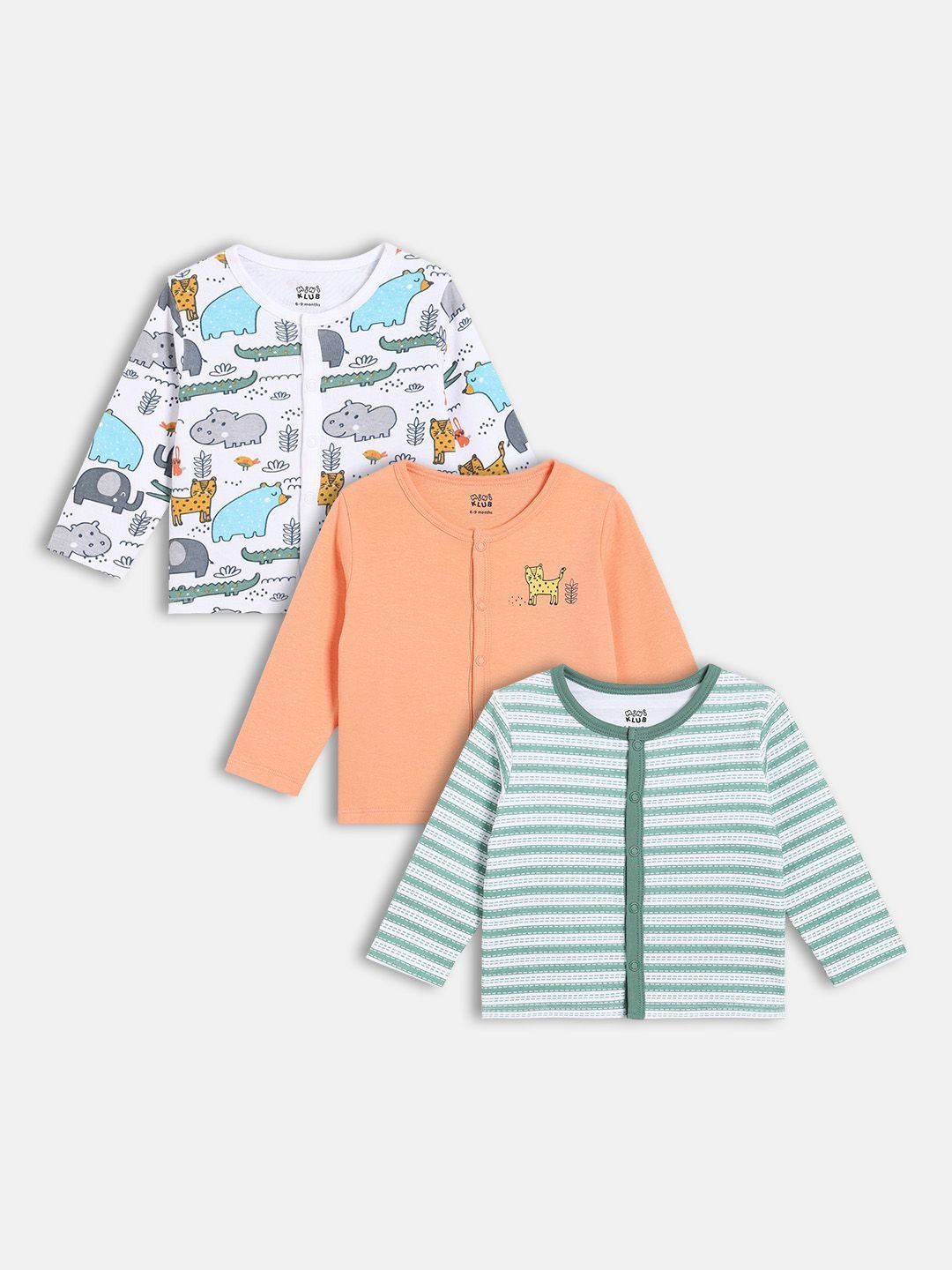 MINI KLUB Infants Pack Of 3 Printed Pure Cotton Front Open Jhablas-picture-49
