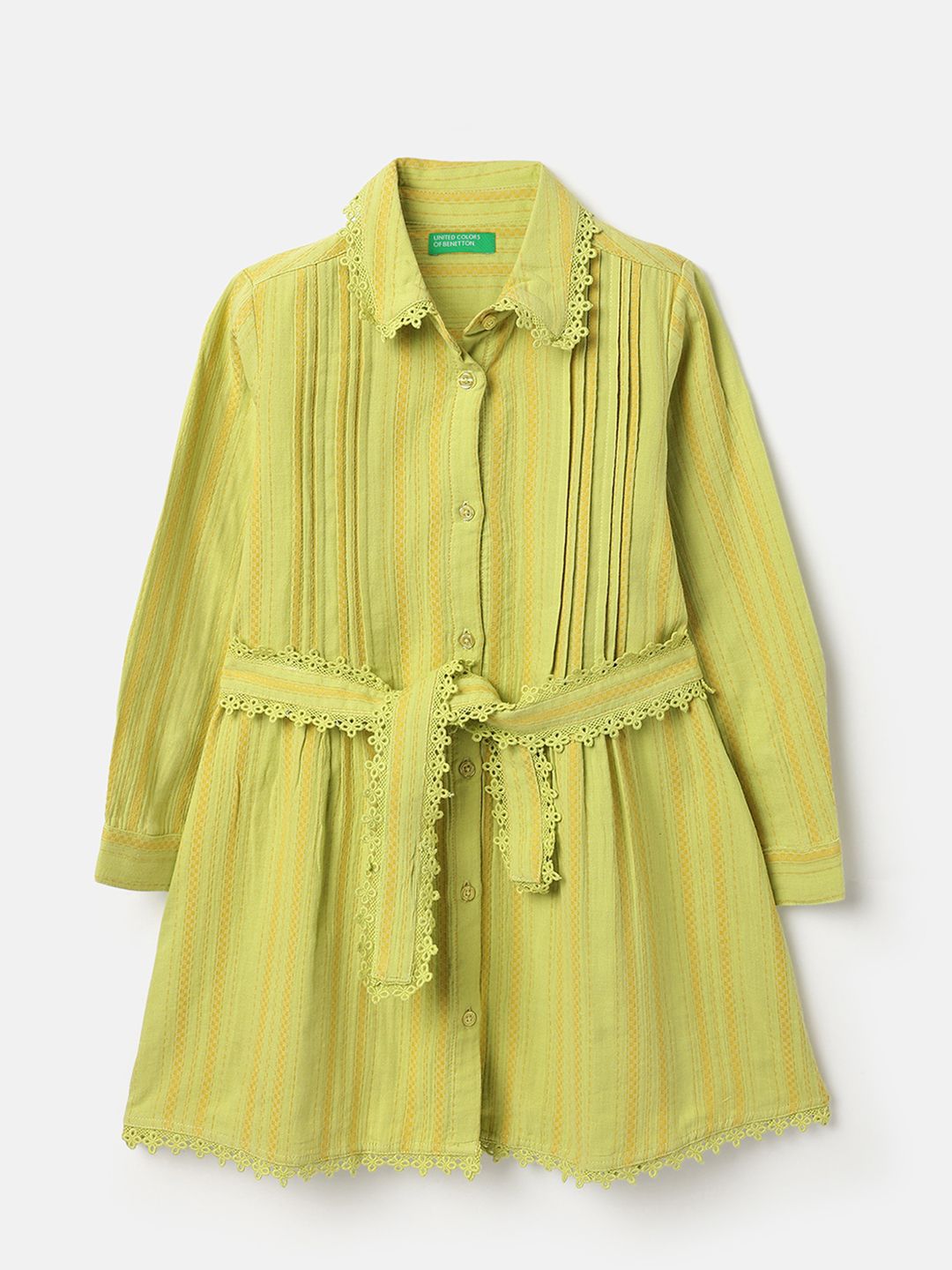 United Colors of Benetton Girls Striped Shirt Collar Shirt Dress-image-0