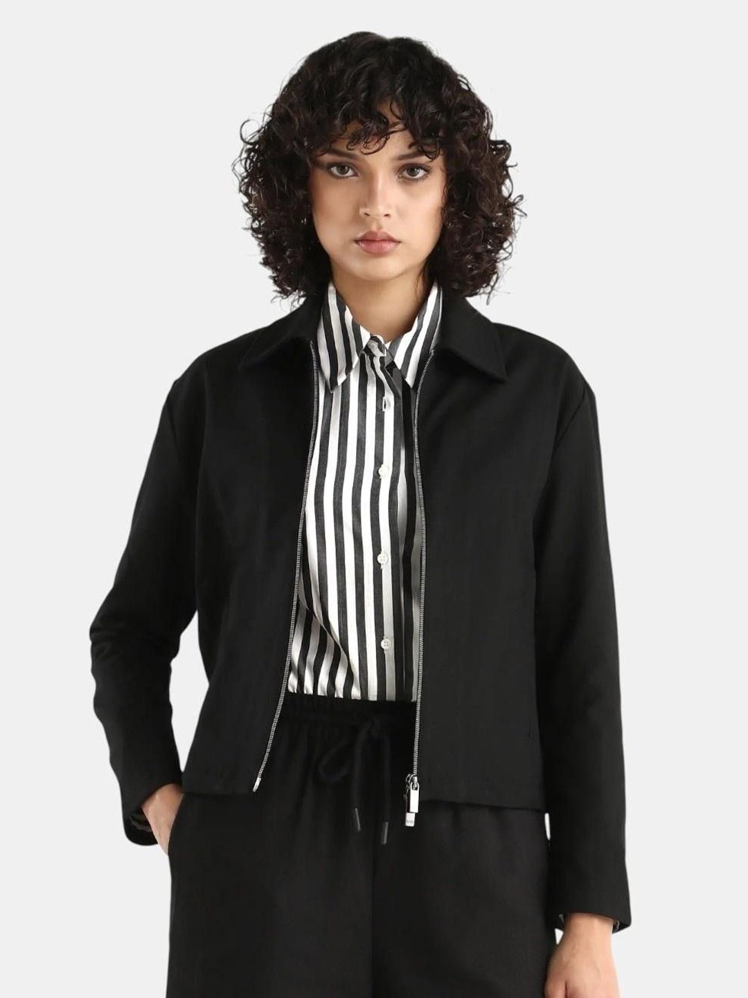 Rareism Women Solid Polyester Blend Spread Collar Regular Plain Jacket-picture-15