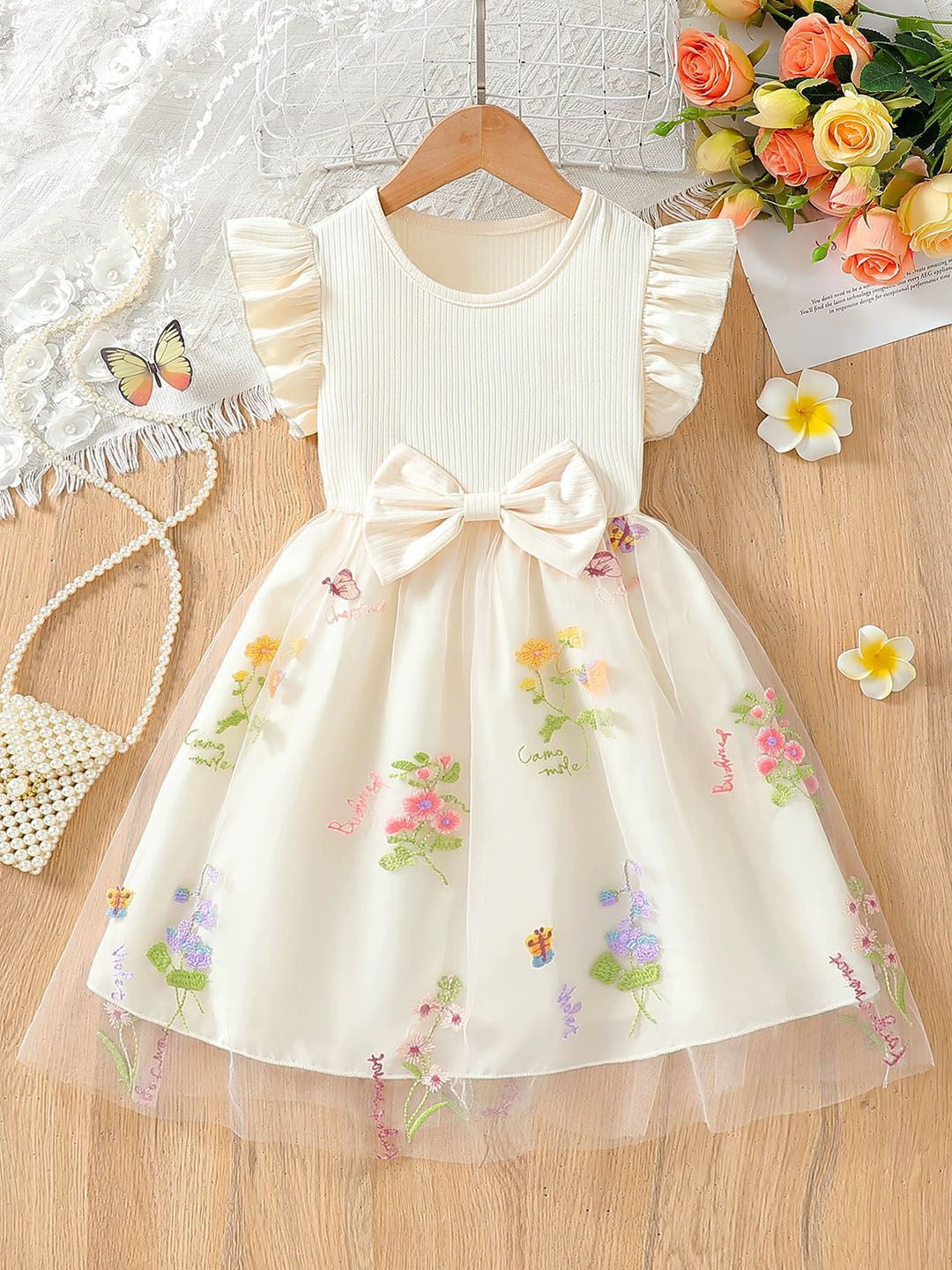 Xsole Girls Floral Printed Fit & Flare Bow Midi Dress-picture-27