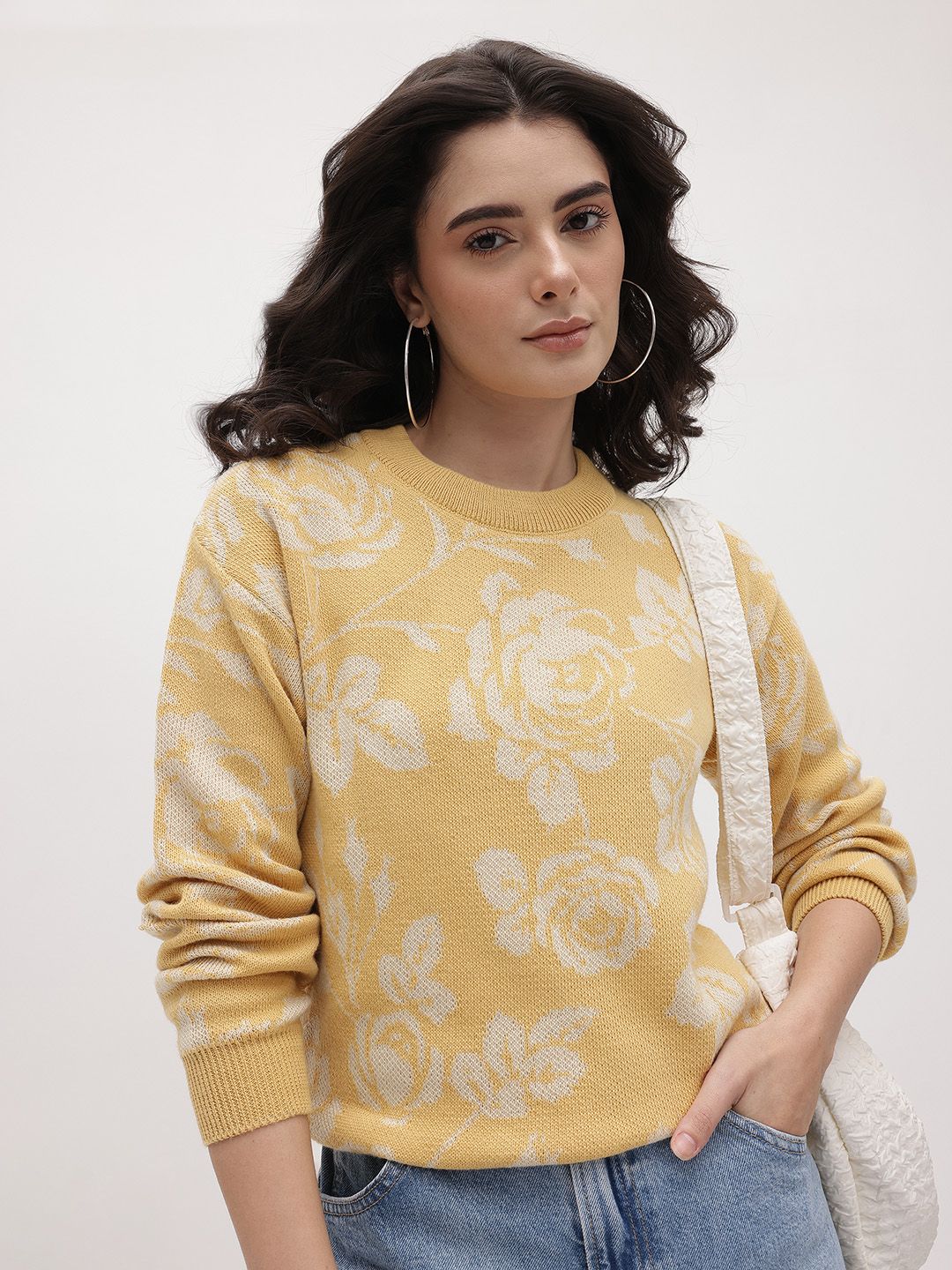 The Roadster Life Co. Floral Self Design Round Neck Pullover-picture-32