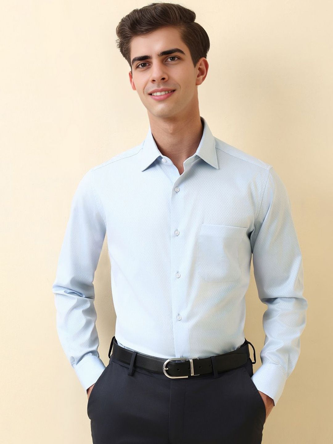 Allen Solly Sport Men Self Design Slim Fit Full Sleeve Formal Shirt-picture-41