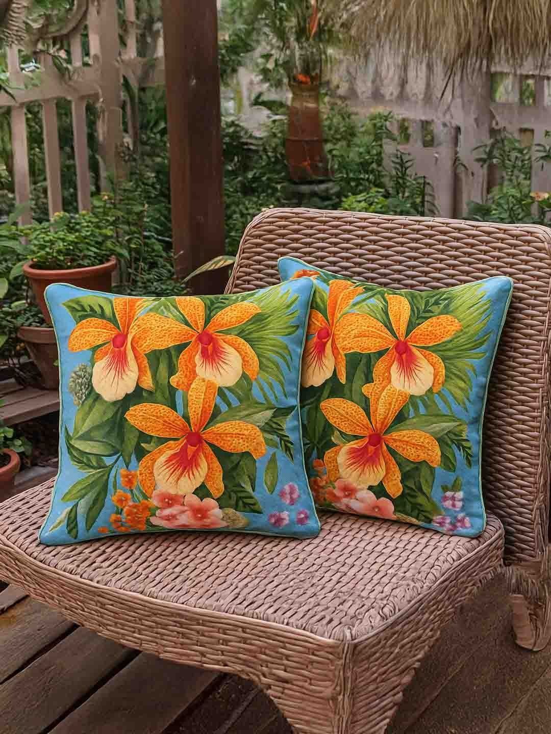 Myntra Elegant Homes Multicoloured Set of 2 Floral Square Cushion Covers-picture-33