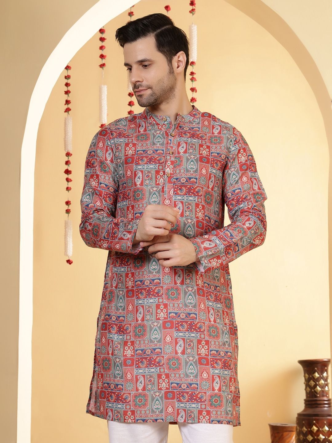 Anouk Abstract Printed Mandarin Collar Straight Kurta