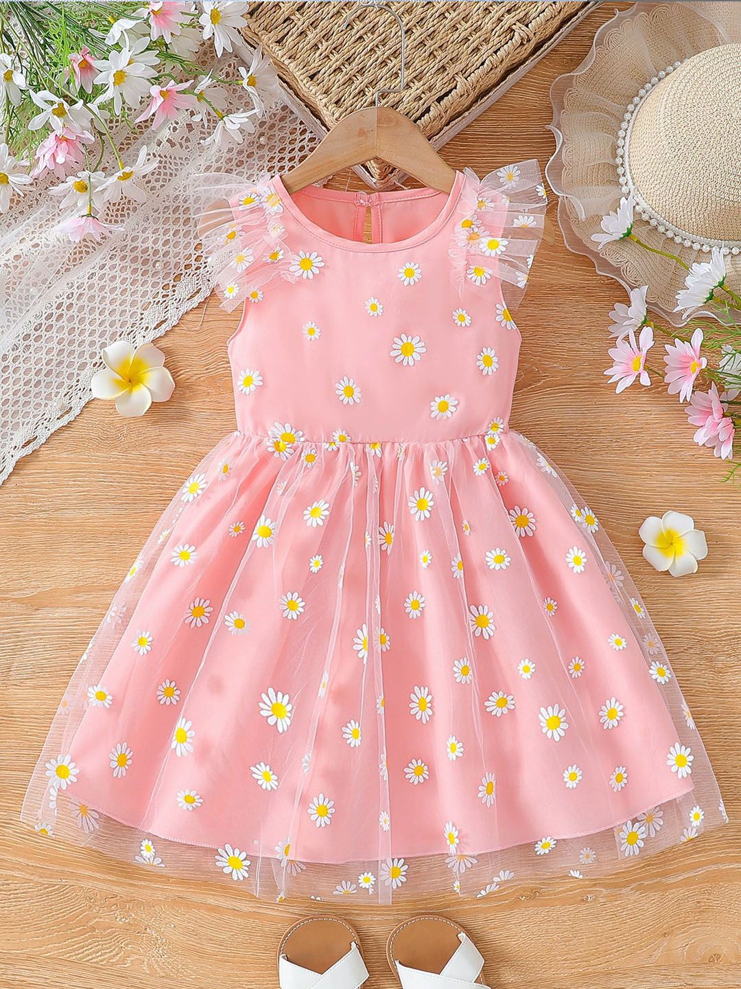 Xsole Girls Floral Print Flutter Sleeves Fit & Flare Mini Dress-picture-35