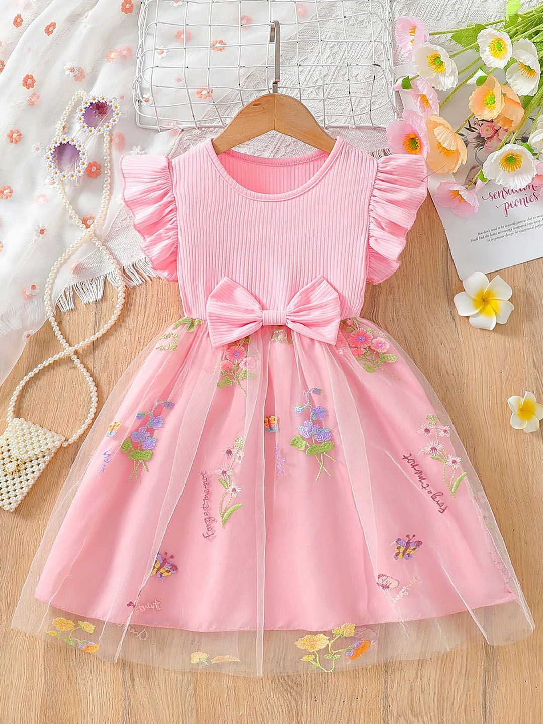 Xsole Girls Floral Embroidered Fit & Flare Midi Dress-picture-21