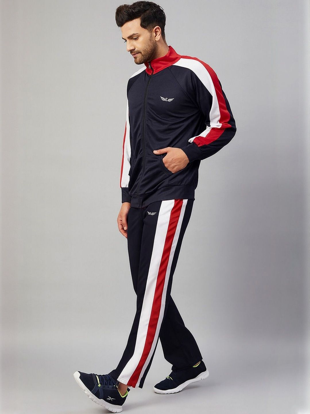 CHROME & CORAL Men Colourblocked Mock Collar Long Sleeve Tracksuit-picture-21