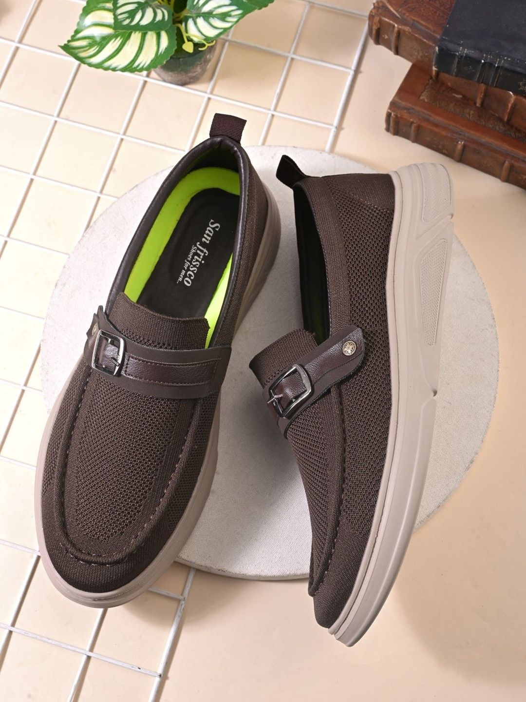 San Frissco Men Textured Slip-On Buckles Moccasins Loafers-picture-39