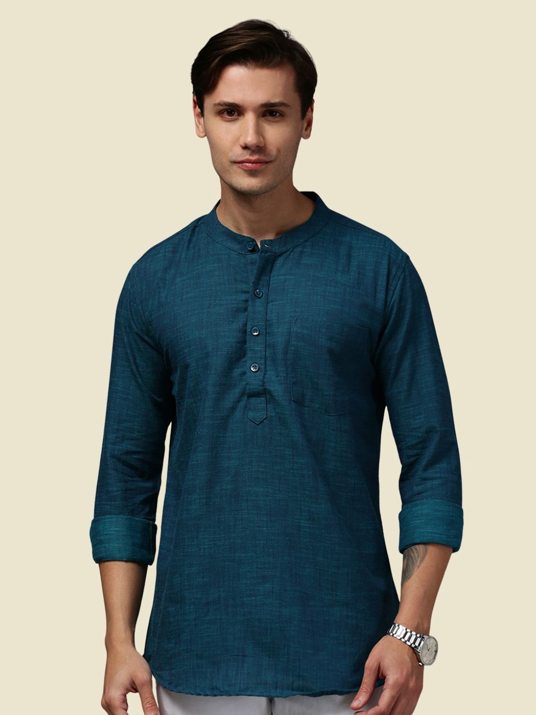 THE SOUL PATROL Men Solid Daily Pure Cotton Straight Kurta-image-32