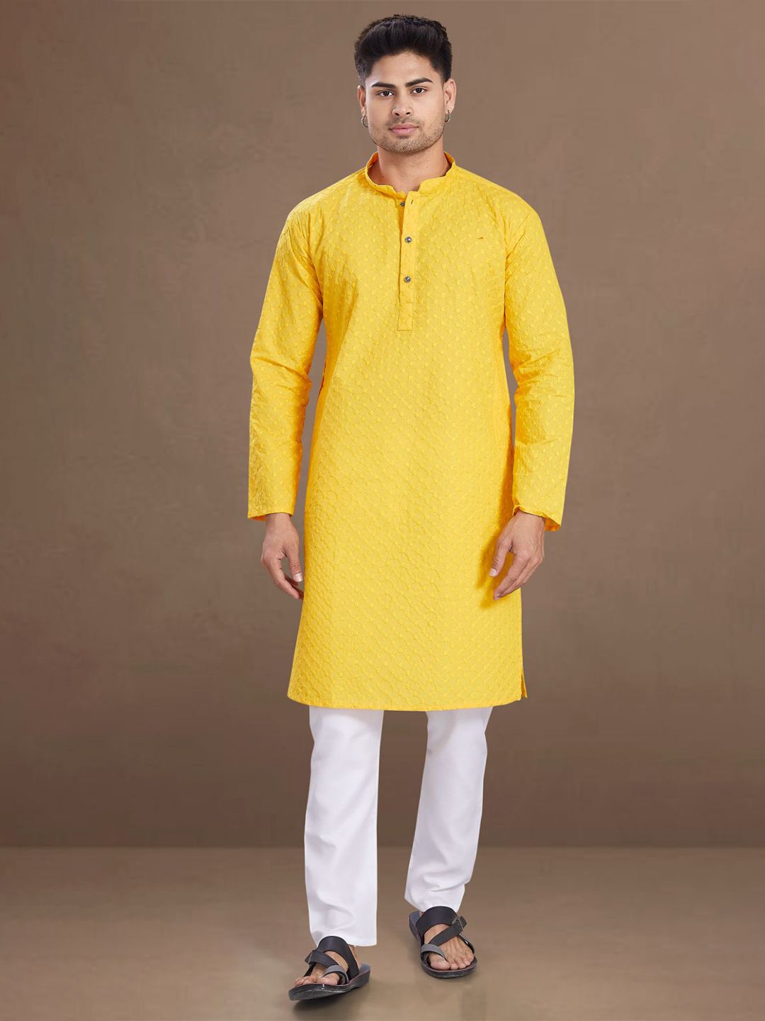 DIVISIVE Men Geometric Embroidered Festive Cotton Straight Kurta-picture-19