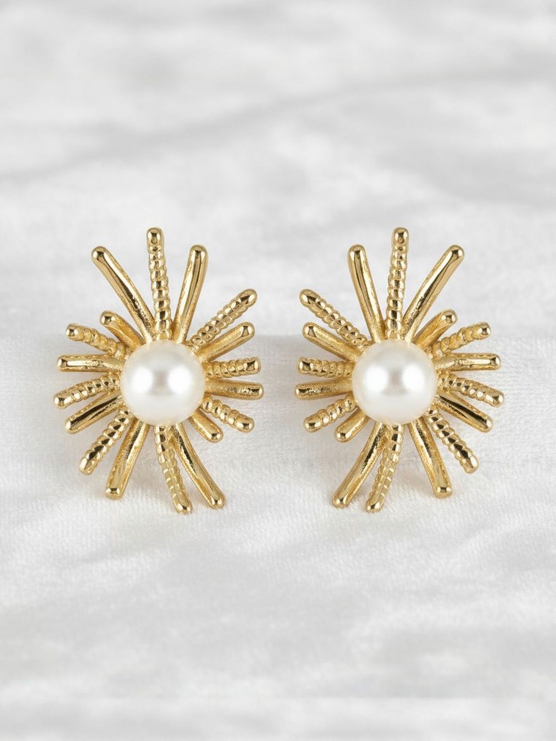 DressBerry Stainless Steel 18K Gold-Plated Pearls Beaded Contemporary Korean Studs-picture-20